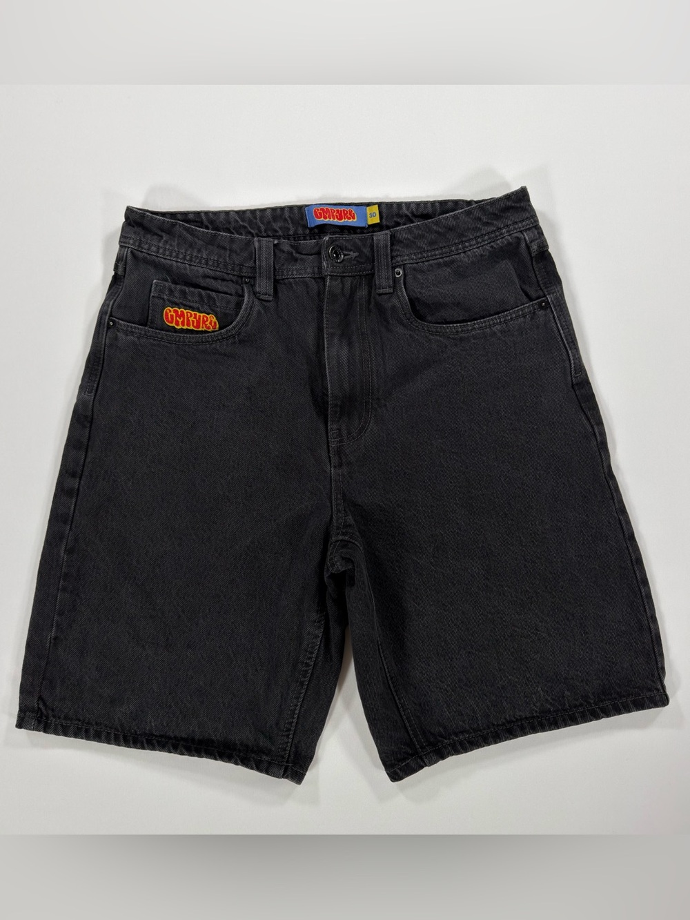 Empyre Black Denim Jean Shorts Jorts Y2K Embroidered Spray Can Men's Size 30